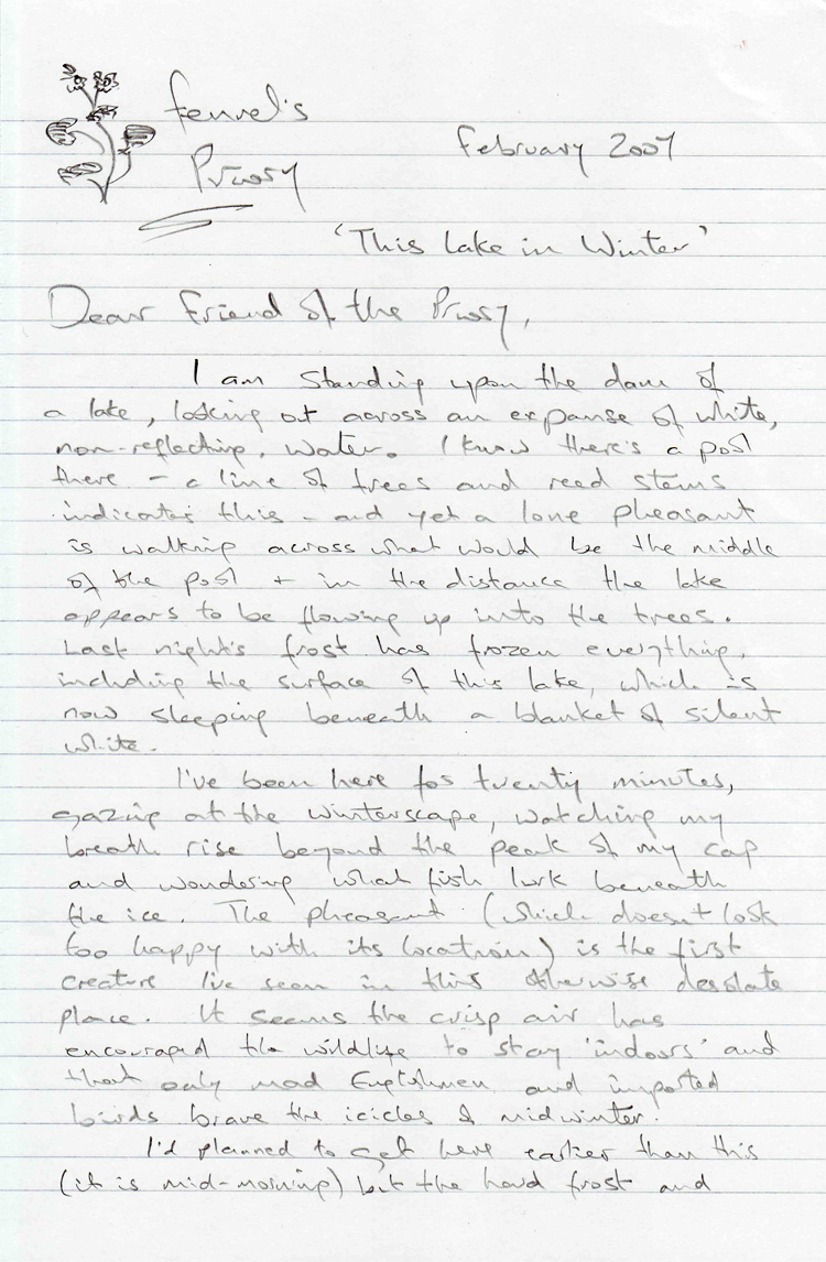 Fennel's Journal - original handwritten letter from 2007