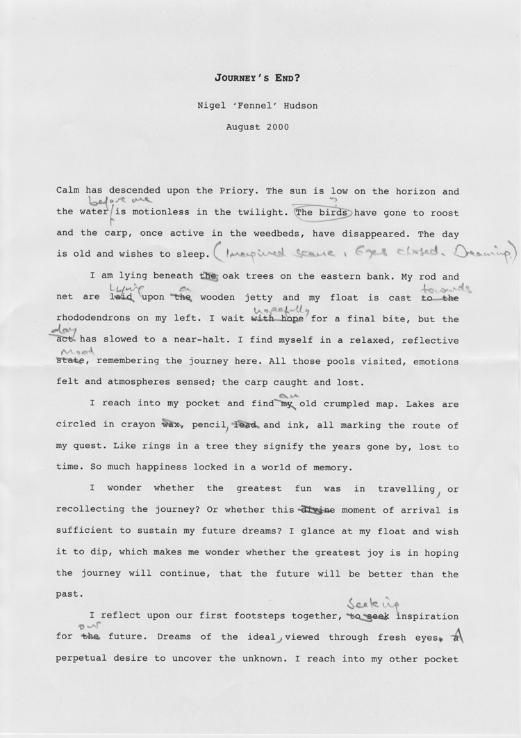 Example of the writing done by Fennel Hudson during his secret phase in 2000 