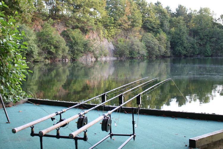Centrepins in action at Quarry Bank Fishery, France